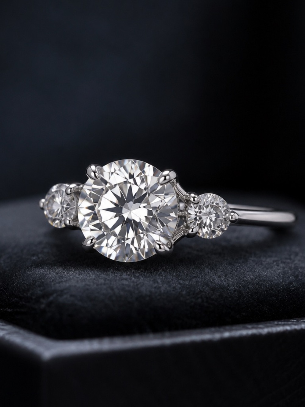 Classic Three-Stone Round Cut Clear Stone Engagement Ring in White